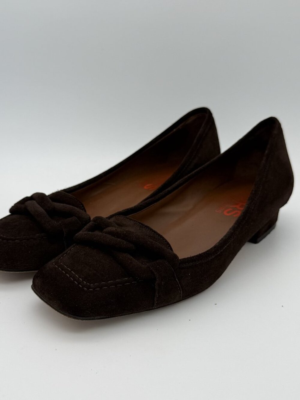 KORS Michael Kors Dark Brown Suede Square Toe Knotted Loafer Flats Size 8M
